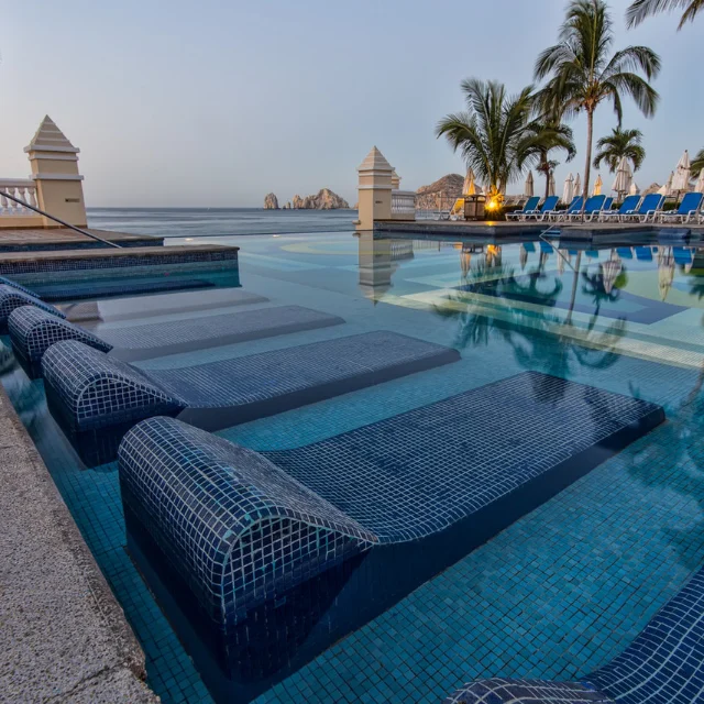 Swimming pool with a ladder and clear water